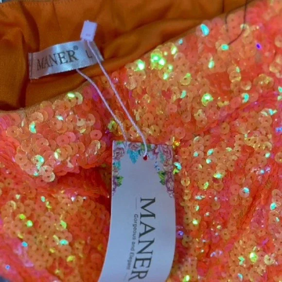 NWT MANER Women's Sequin Bodycon Mini Skirt Orange Medium - Picture 5 of 7